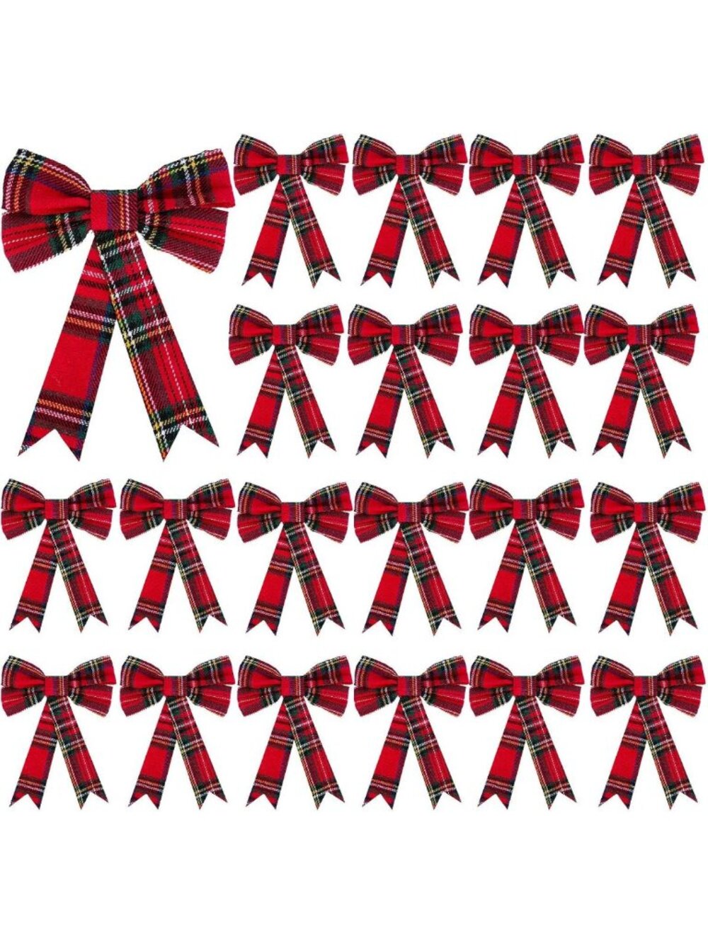 Festive Christmas Buffalo Plaid Bows - Red & Black Tree Decor, 24 Pieces